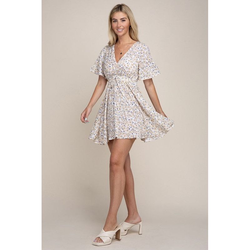 NUVI APPAREL Wrap Bodice Chiffon Floral Dress