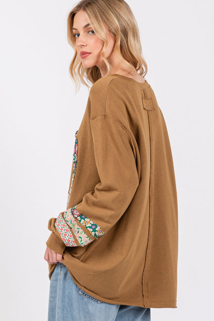 SAGE + FIG Bronz Peace Applique Patch Long Sleeve Sweatshirt