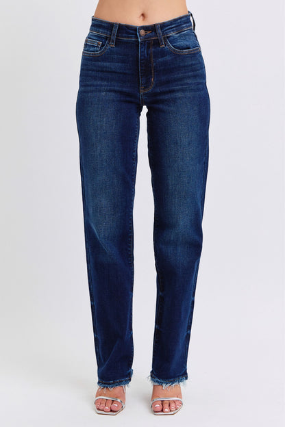 JUDY BLUE Full Size Raw Hem Straight Leg Jeans