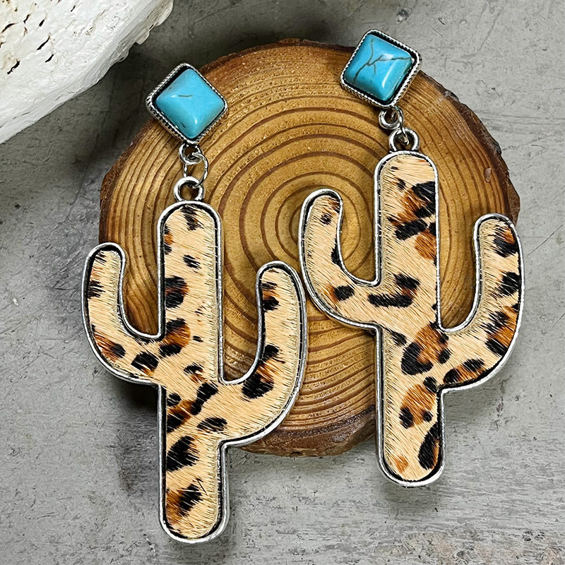 Turquoise Western Animal Cactus Earrings