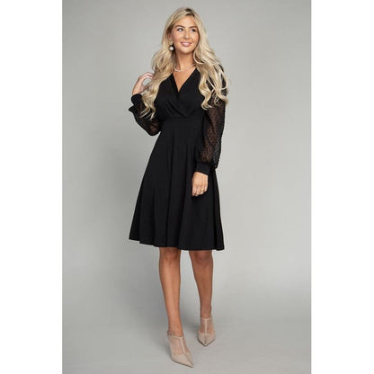 NUVI APPAREL Black Swiss Dot puff Sleeve Dress