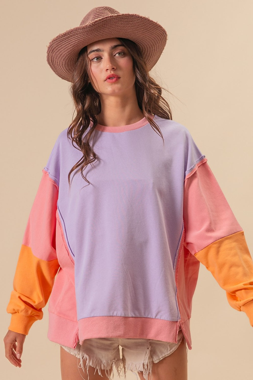 BiBi Washed Color Block Sweatshirt