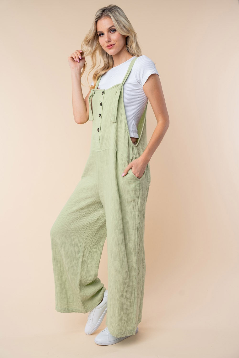 WHITE BIRCH Texture Sleeveless Wide Leg Jumpsuit