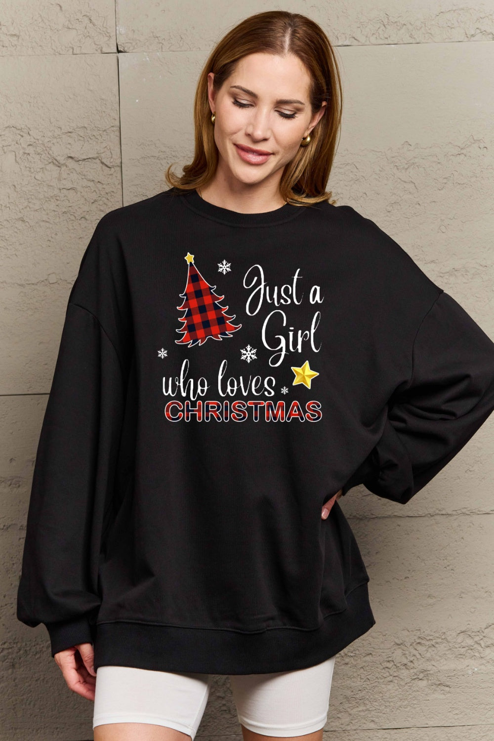 SIMPLY LOVE " Just a girl who loves Christmas" Full Size Graphic Sweatshirt