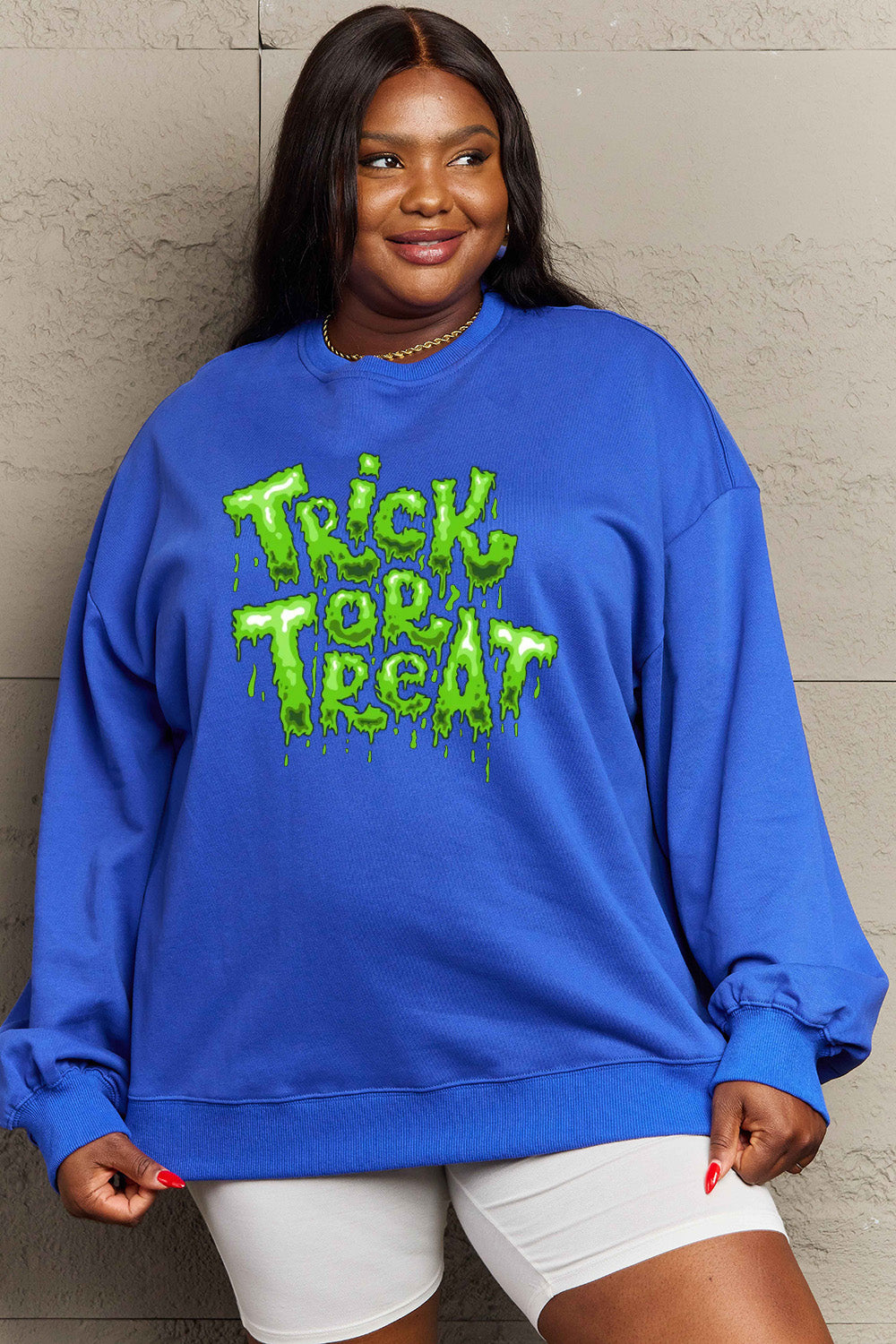 SIMPLY LOVE Full Size "TRICK OR TREAT" Graphic Sweatshirt