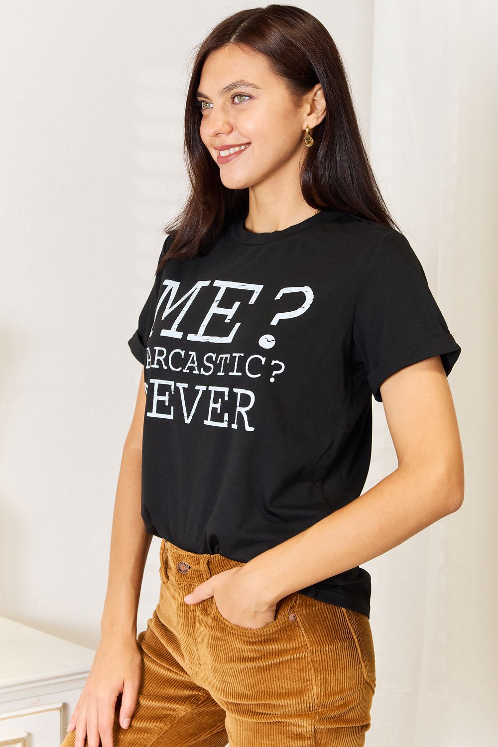 SIMPLY LOVE Letter Graphic Round Neck T-Shirt