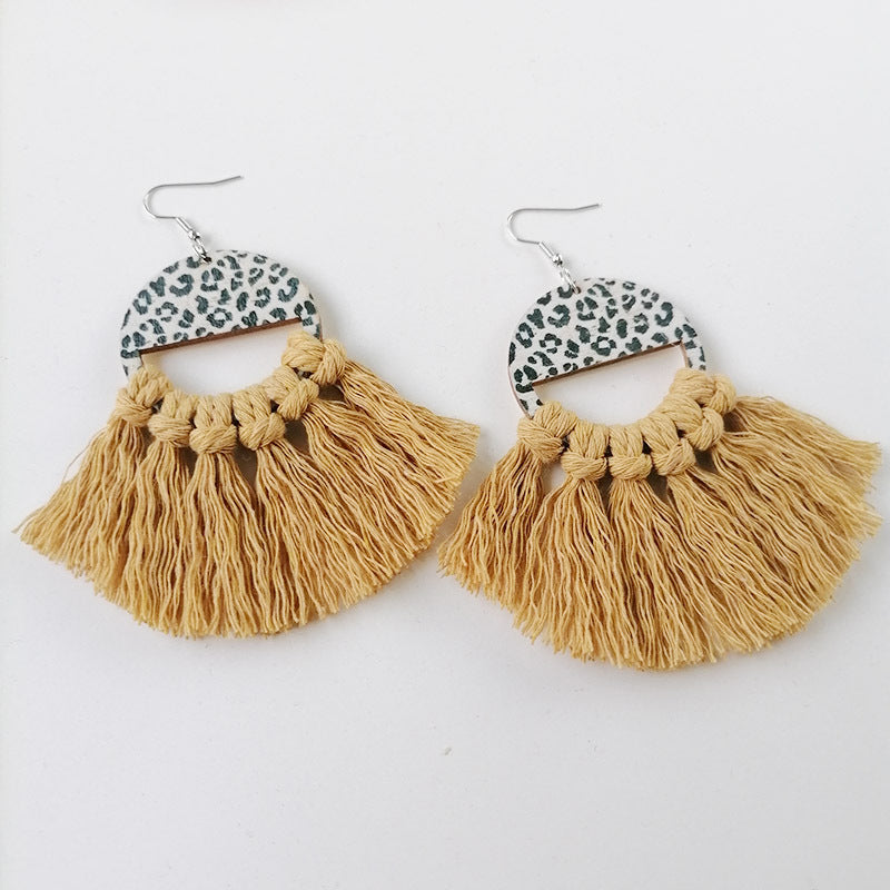 Tassel Detail Boho Leopard Drop Earrings