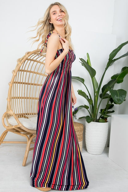 E LUNA Stripe Smocked Maxi Tank Dress