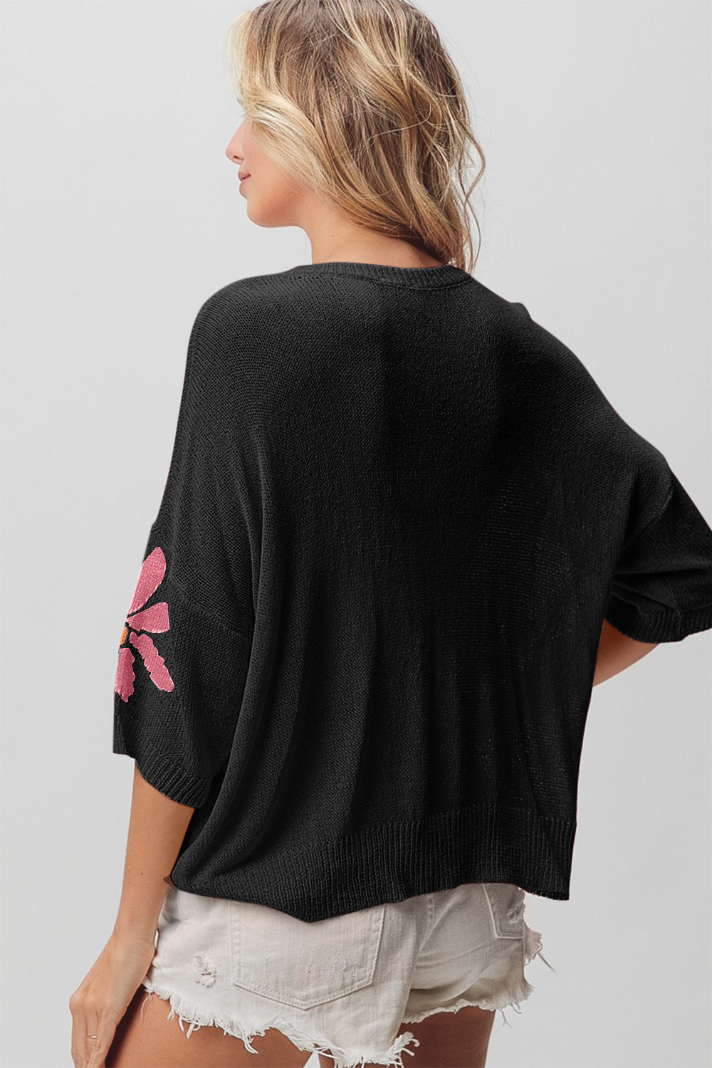 BiBi Black Floral Pattern Cropped Sweater