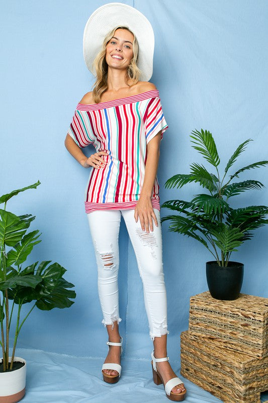 MULTI STRIPE OFF SHOULDER TOP