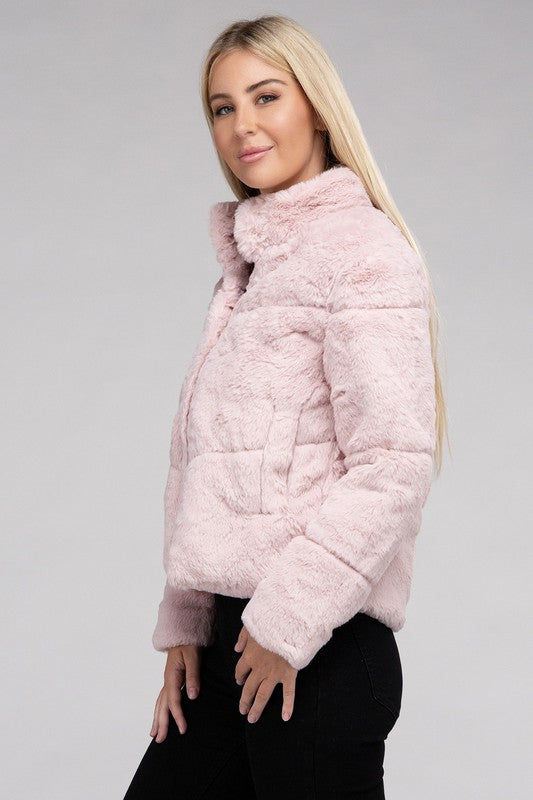 AMBIANCE APPAREL Fluffy Zip-Up Sweater Coat