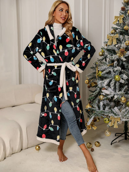 Christmas Light Tie Waist Hooded Robe