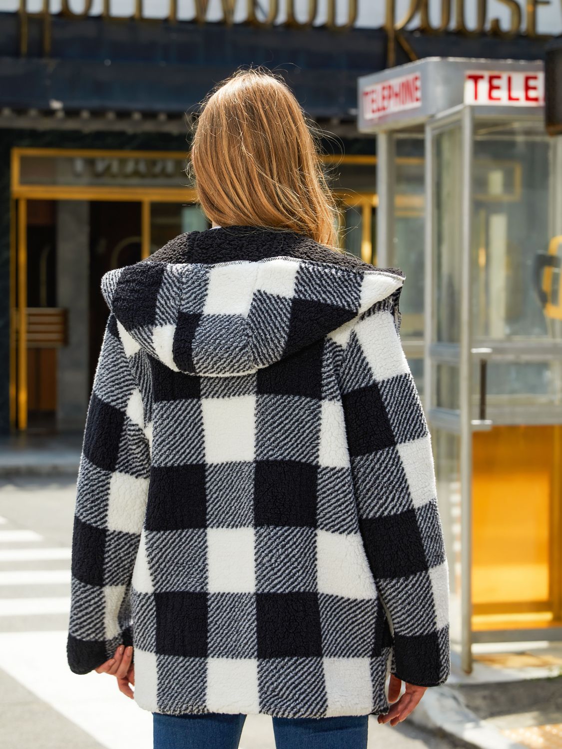 Plaid Two-Side Wear Hooded Coat