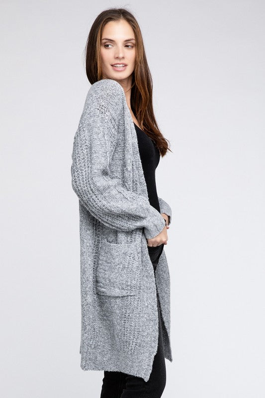 BIBI Twist Knitted Open Front Cardigan with Pockets