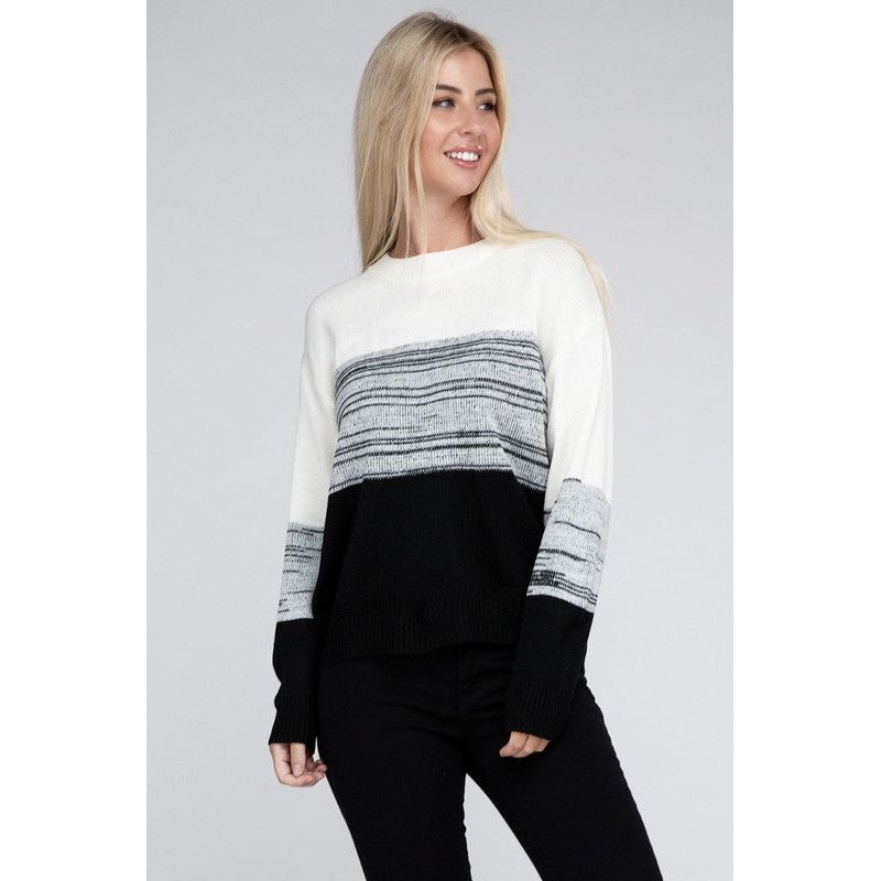 NUVI APPERAL Color Block Round Neck Sweater