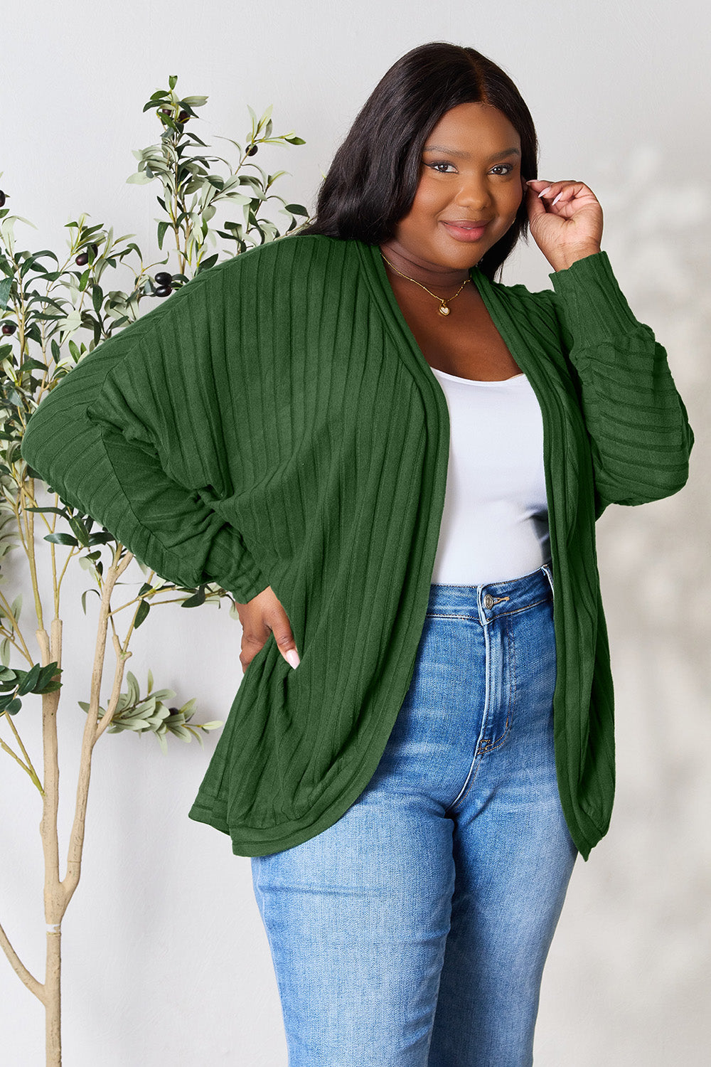 BASIC BAE Full Size Ribbed Cocoon Warm Cardigan