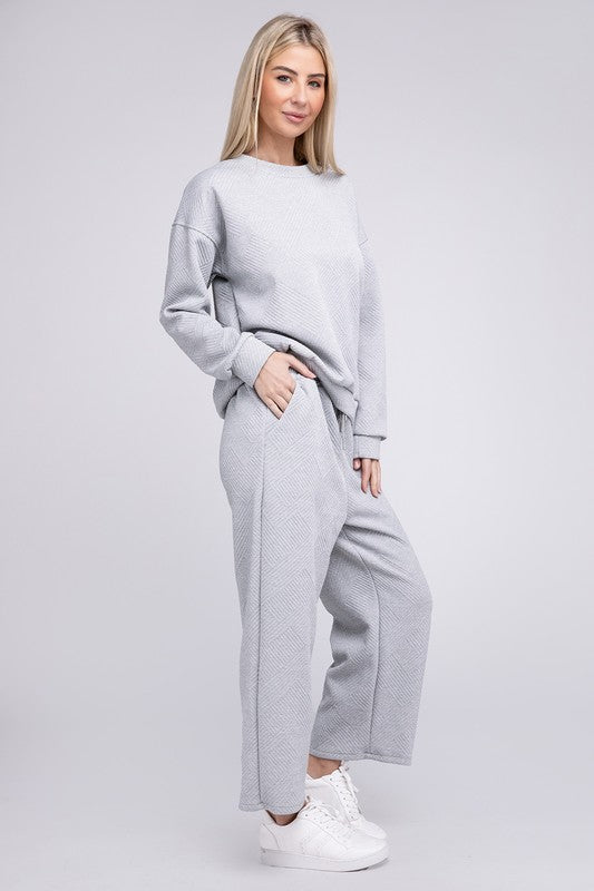 NUVI APPAREL Textured Fabric Top and Pants Casual Set