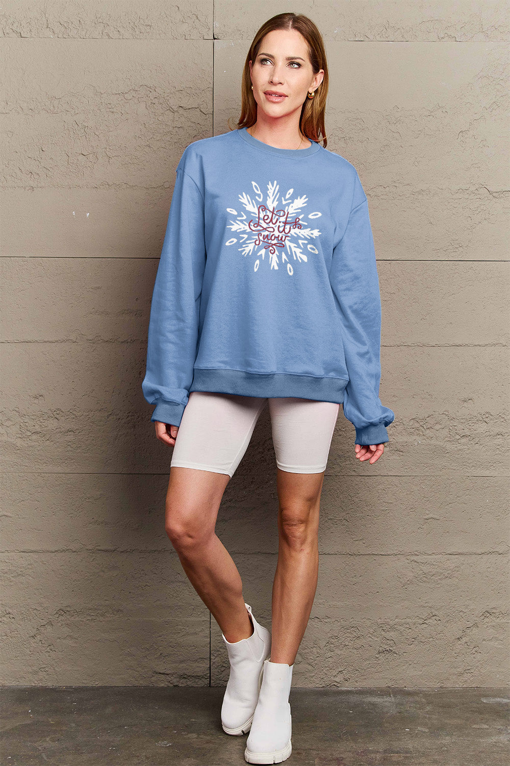 SIMPLY LOVE Full Size "LET IT SNOW" Long Sleeve Christmas Sweatshirt