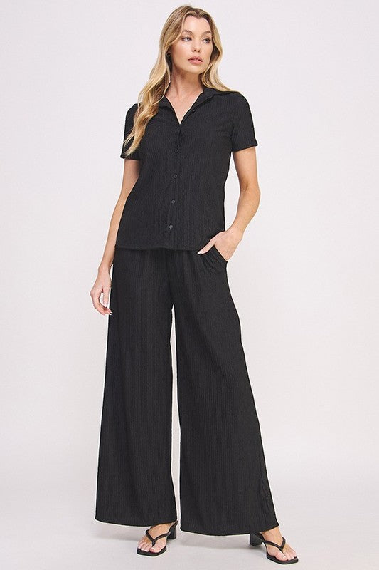 JADE BY JANE Textured Short Sleeves Top & Wide-leg Pants Set