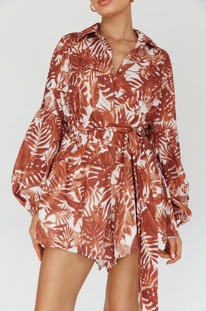 ONE & ONLY COLLECTIVE Leaves Print Puff Sleeved Romper