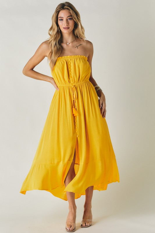 DAVI & DANI Yellow Smocked Casual Midi Sundress