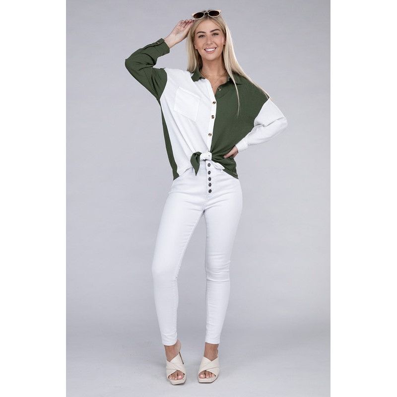 NUVI APPAREL Green/White Color Block Shirt