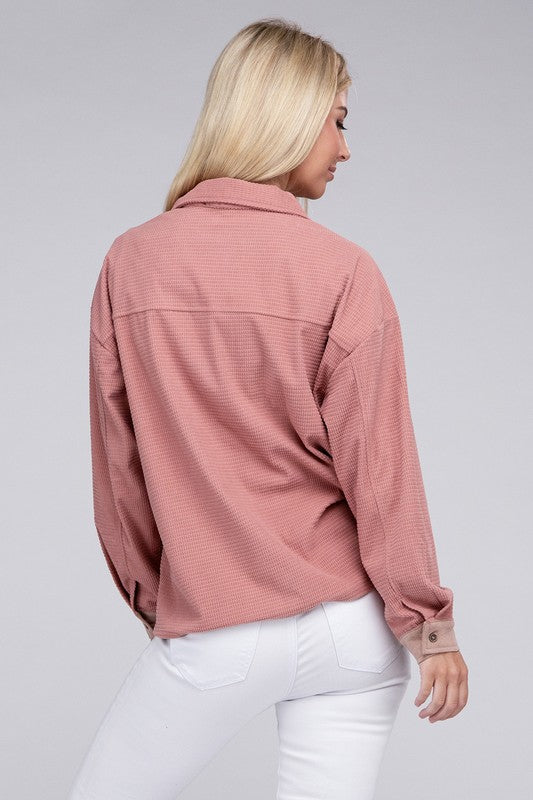 NUVI APPAREL Two-Tone Pink Flap Pocket Shacket