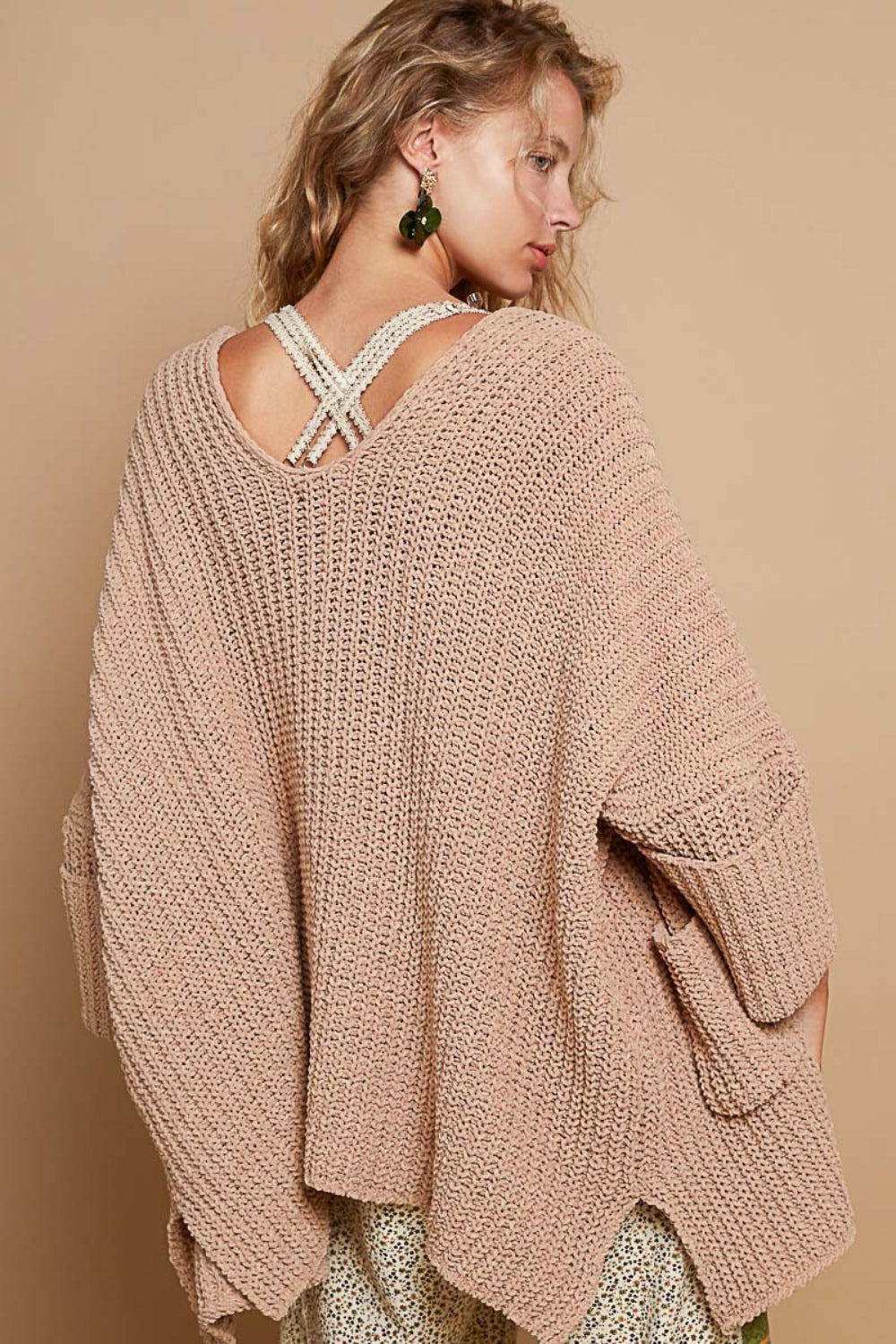 POL Powder Cocoa Open Front Knit Sweater Cardigan with Pockets