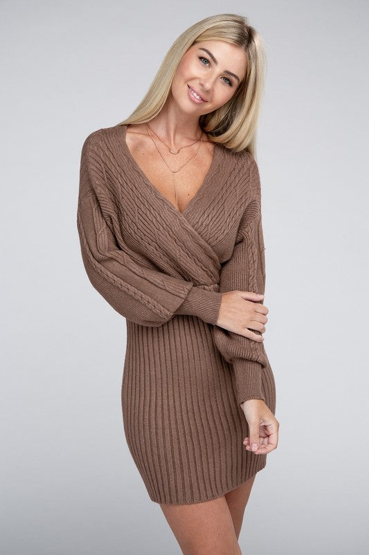 NUVI APPAREL Brown Autumn Cable Knit Sweater Dress