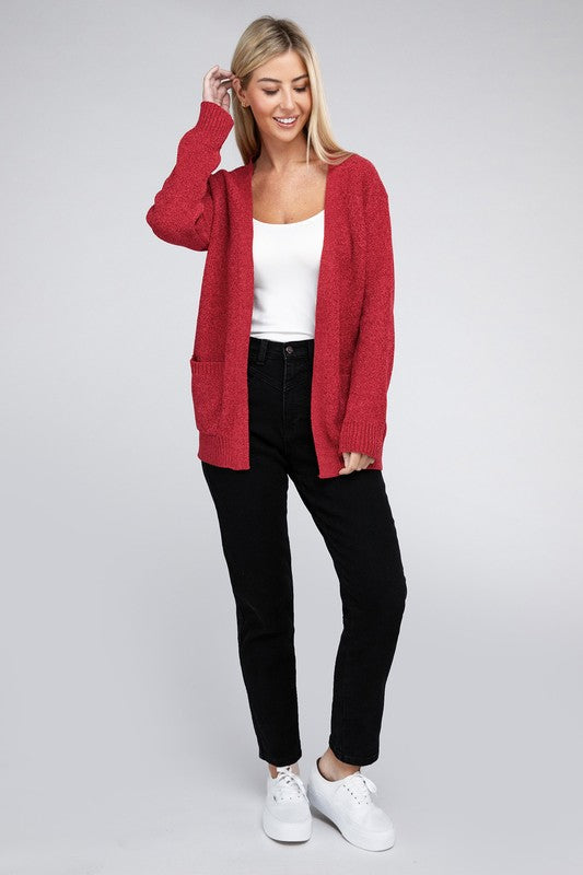 ZENANA Melange Open Front Sweater Cardigan