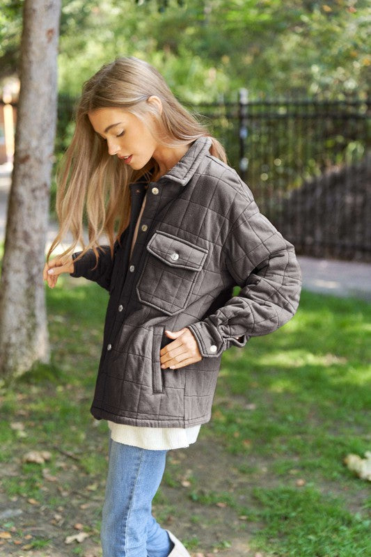 DAVI & DANI Mineral Wash Quilted Pockets Shacket