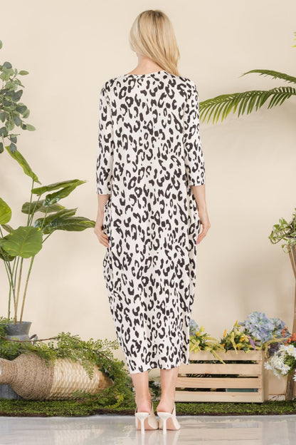 CELESTE Full Size Leopard Contrast Dress with Pockets