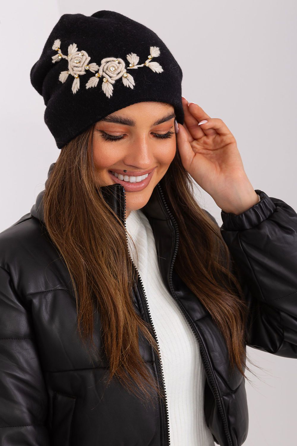 A.T. European Women's Acrylic Cashmere Winter Cap with Decorative Applique