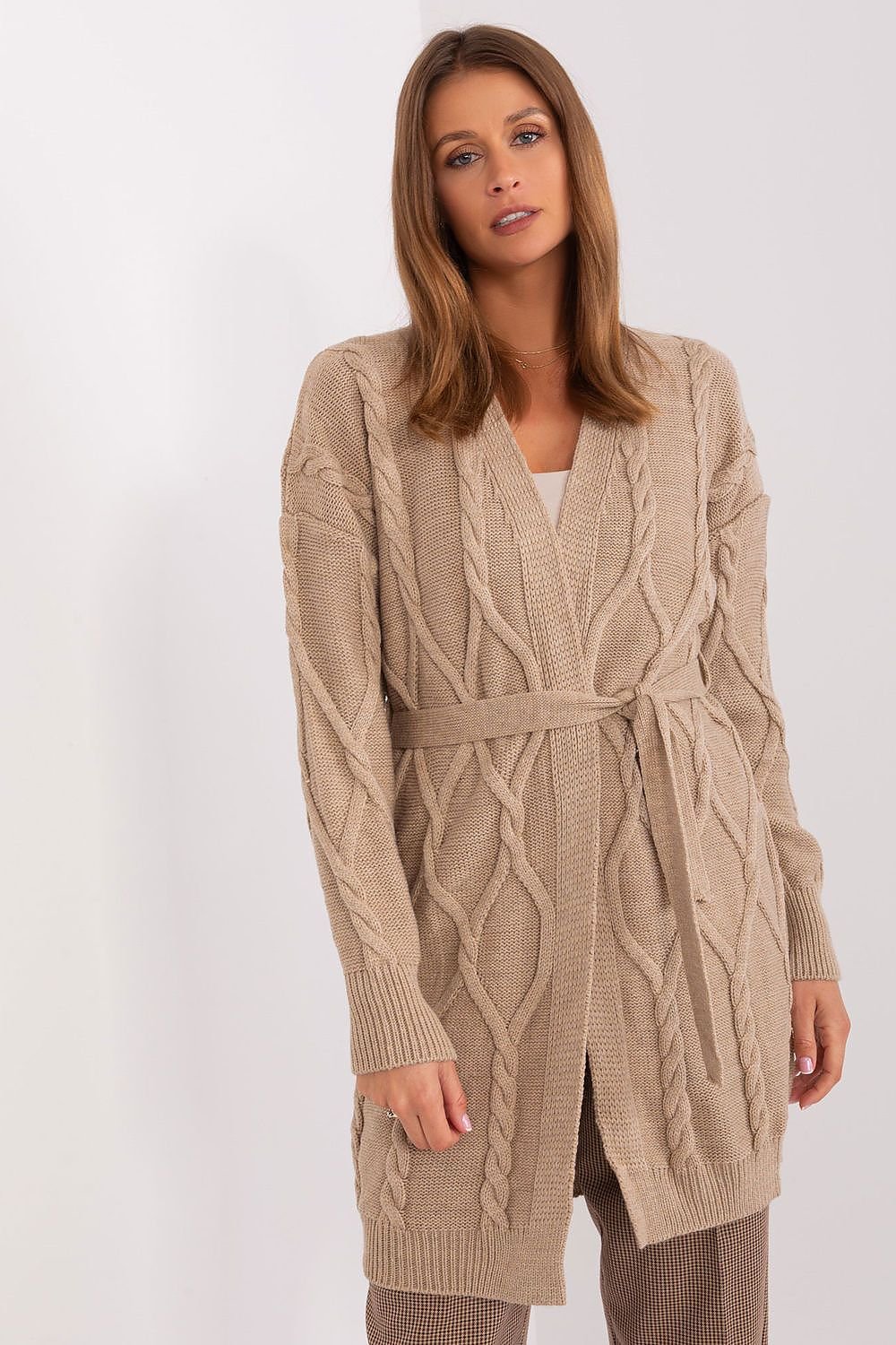 BADU Knitted Open Cardigan with a Belt-model 187754