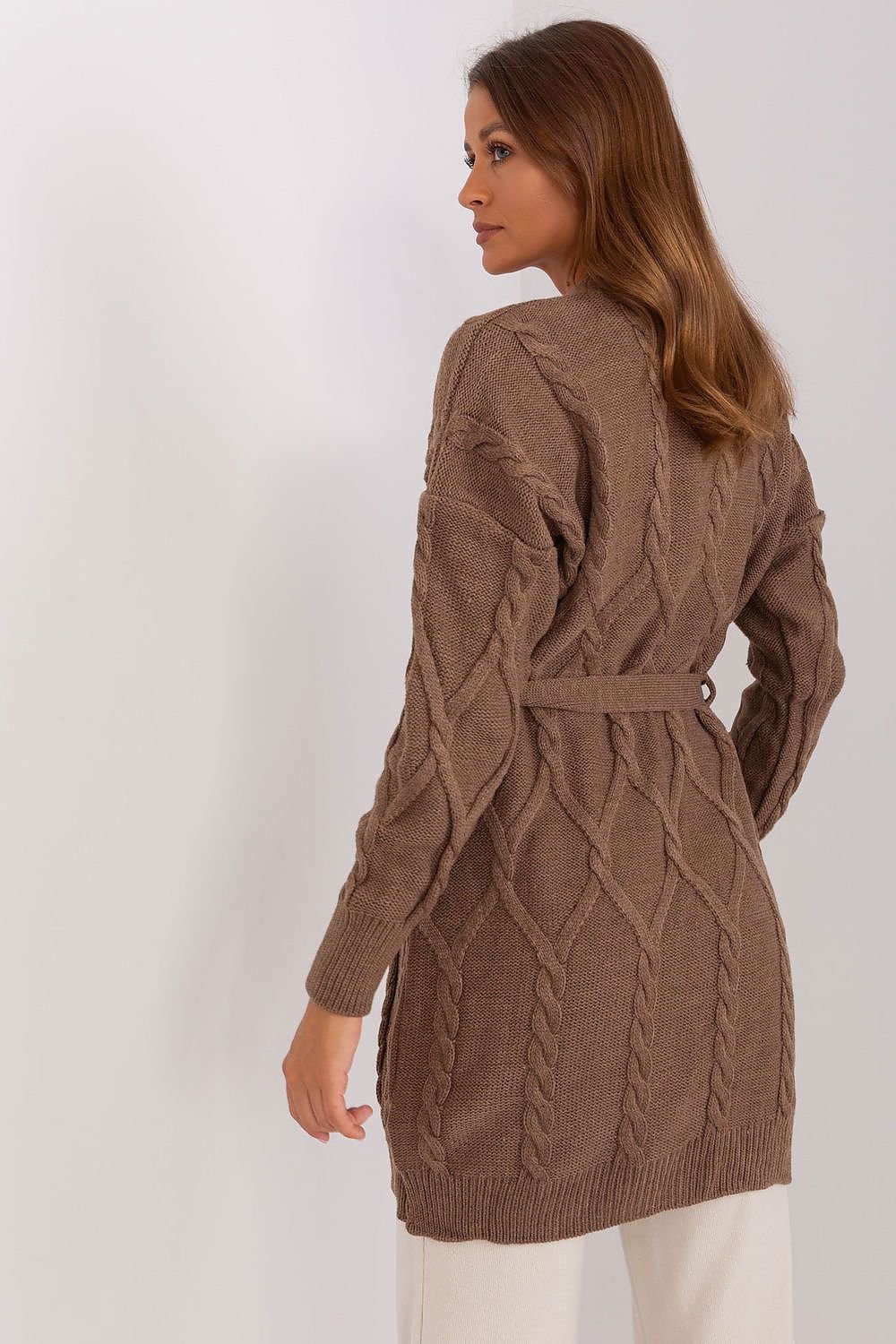 BADU Knitted Open Cardigan with a Belt-model 187754