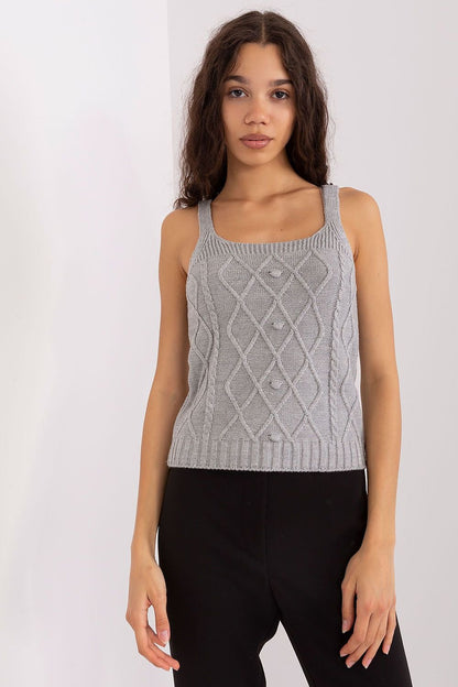 BADU Grey Twinset Sweater Top & Balloon Sleeves Open Cardigan-model 189323