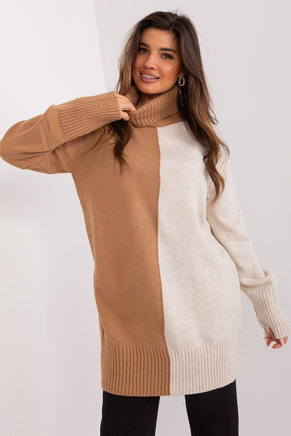 BADU European Long Two-tone Turtleneck Sweater-model 189332