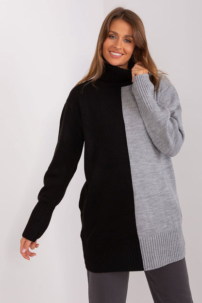 BADU European Long Two-tone Turtleneck Sweater-model 189332