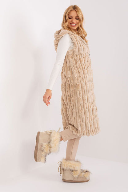 AT European Textured Plush Calf-length Hooded Vest/Gilet