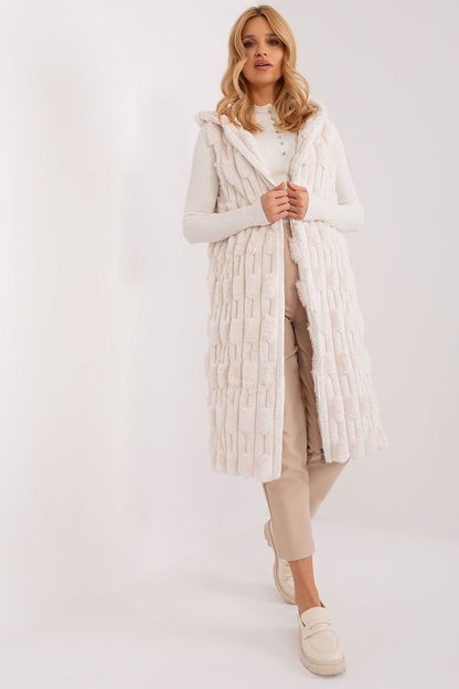 AT European Textured Plush Calf-length Hooded Vest/Gilet