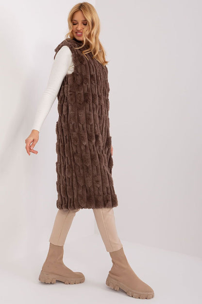 AT European Textured Plush Calf-length Hooded Vest/Gilet