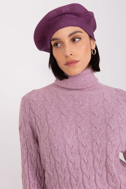 A.T. Knitted European Beret with Rhinestone Application