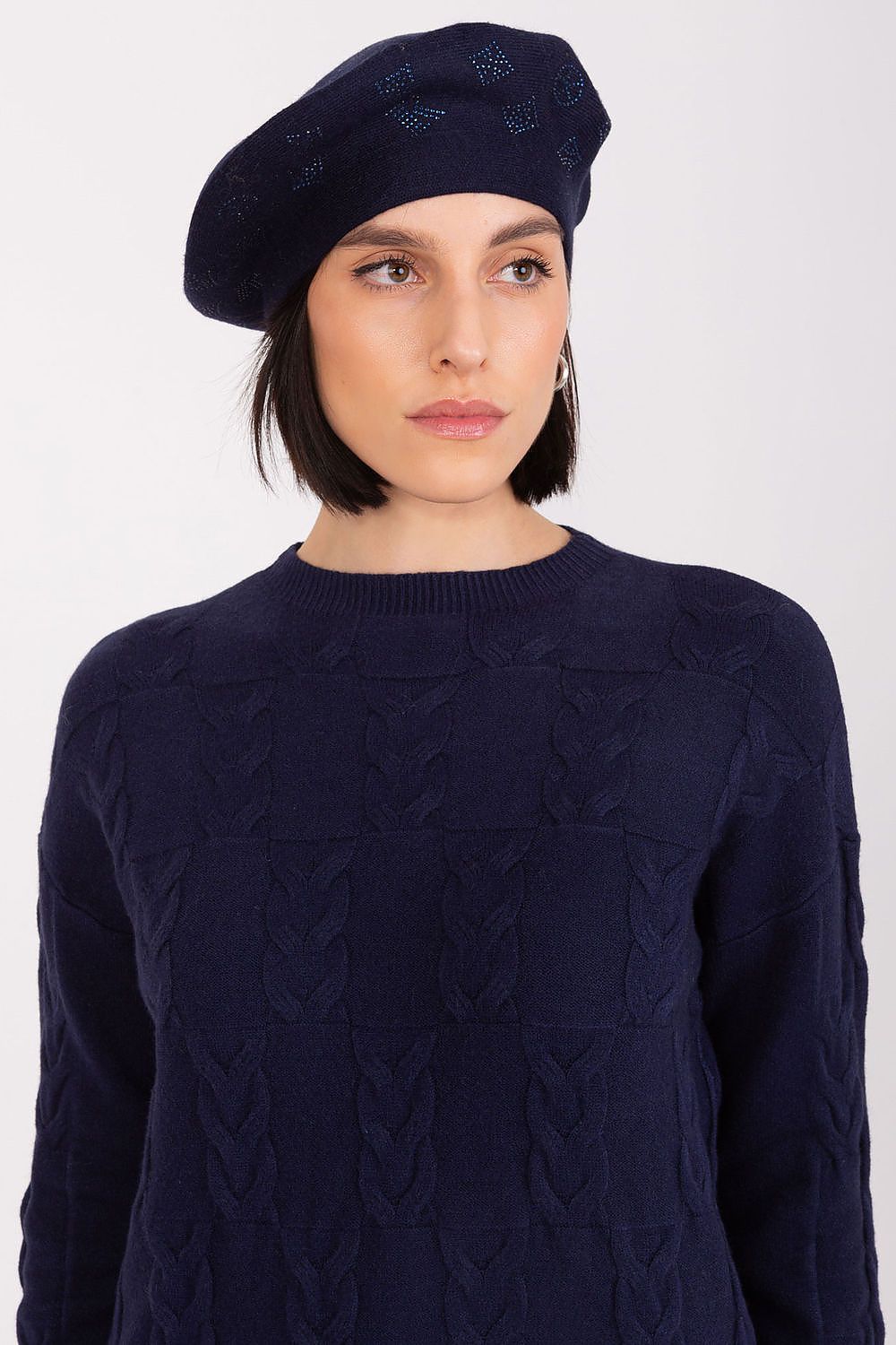 A.T. Knitted European Beret with Rhinestone Application