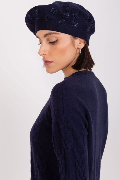 A.T. Knitted European Beret with Rhinestone Application