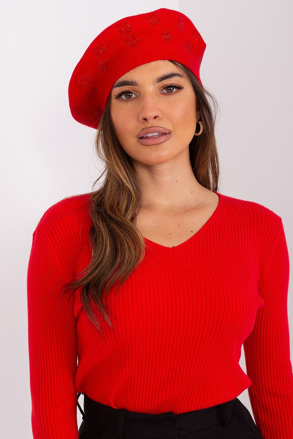 A.T. Knitted European Beret with Rhinestone Application