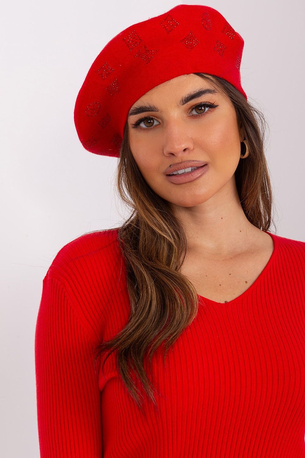 A.T. Knitted European Beret with Rhinestone Application