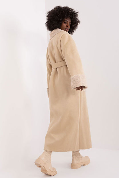 LAKERTA European Belted Ankle-length Coat with Fur Collar and Wrist