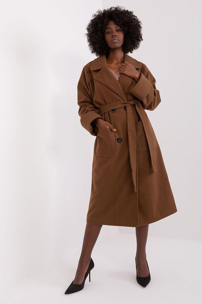 LAKERTA Brown European Double-breasted Trench Coat with Belt model