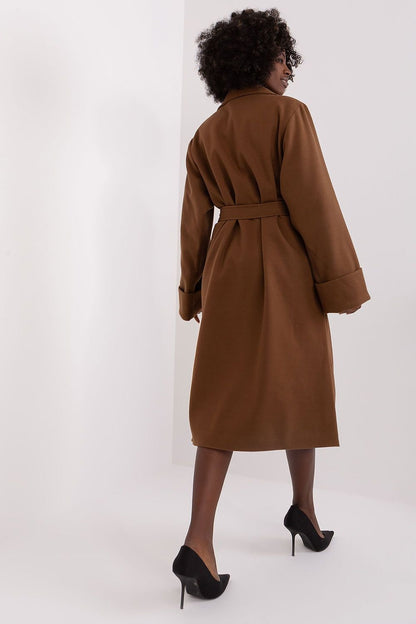 LAKERTA Brown European Double-breasted Trench Coat with Belt model