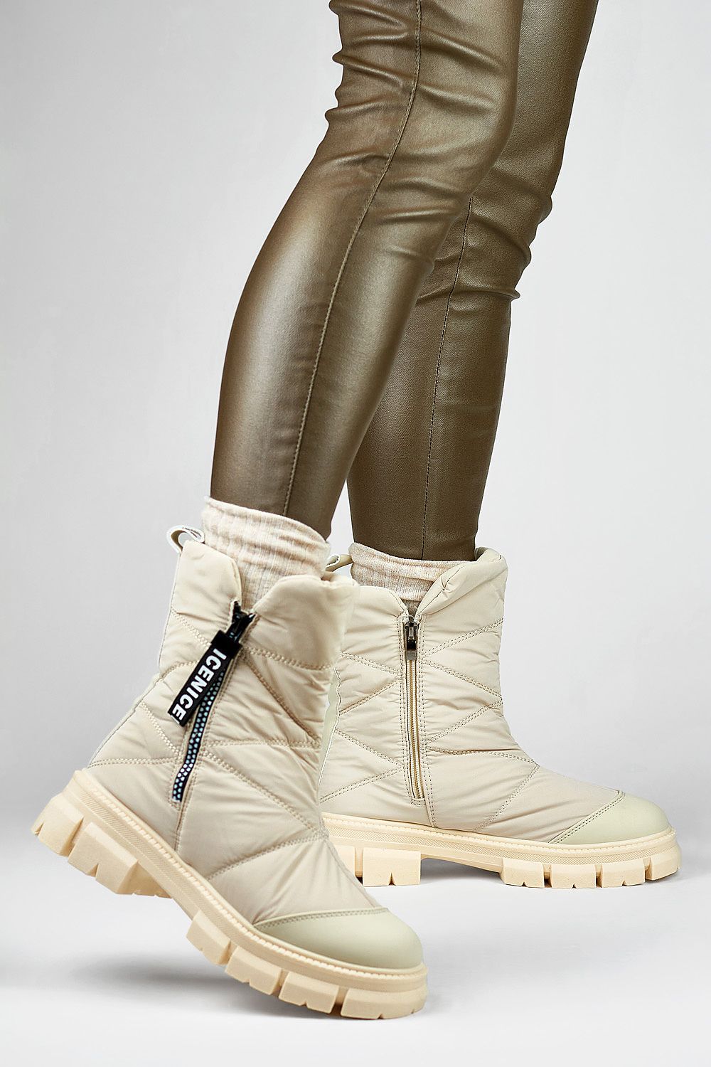 PRIMO European Beige Two Side Zipper Closure Snow Boot